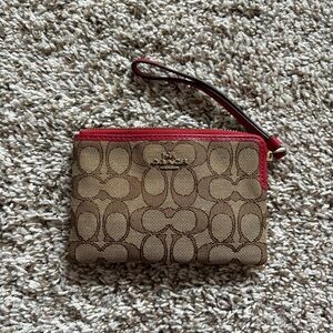 Coach Signature Canvas Wristlet with Red Trim
